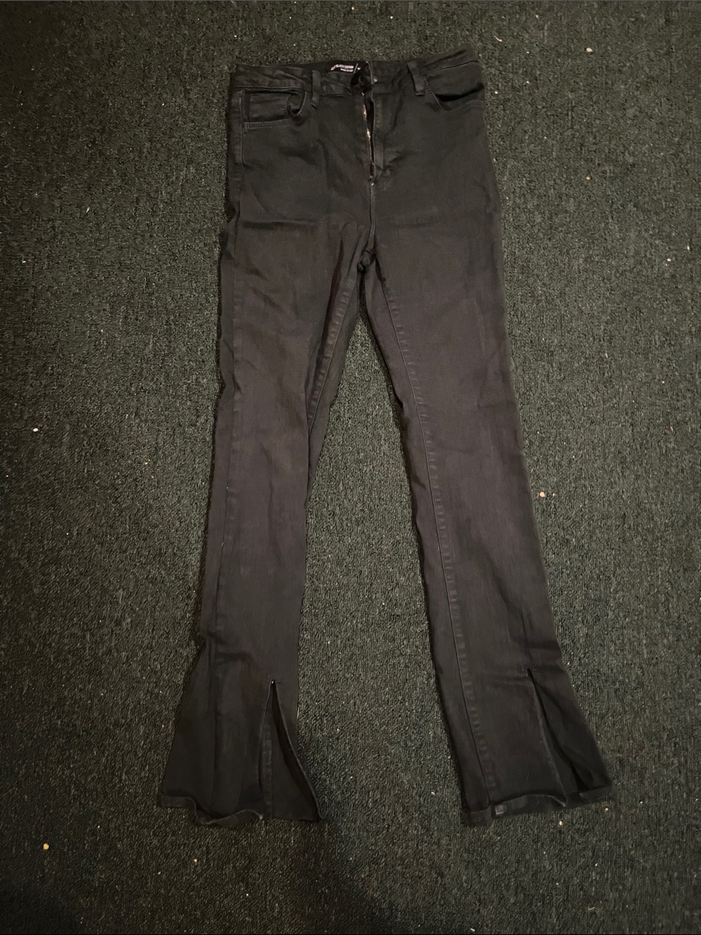 Just Black High-Rise Black Flare Jeans with Front Slits